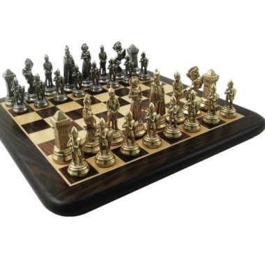 Conjunto Mary Stuart Tablero de Ajedrez de Madera de Rosa y Arce & Juego de Ajedrez de Metal Macizo