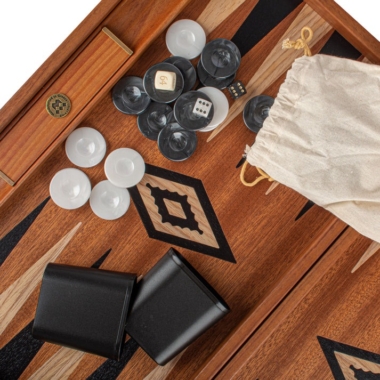 Backgammon en Bois d'Acajou avec Supports Latéraux