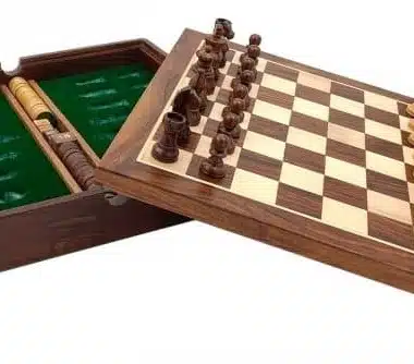 Conjunto Magnético de Viaje con Compartimento de Almacenamiento en Madera Ajedrez/Backgammon y Damas