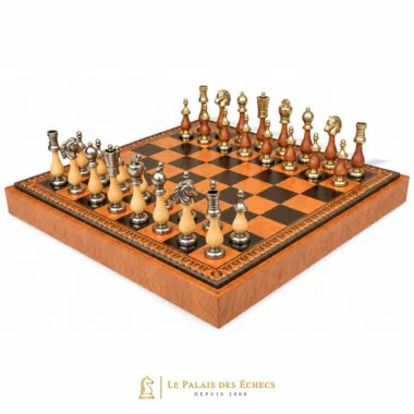 Juego de ajedrez Arabic Style VIII con tablero de almacenamiento y piezas Staunton de madera y metal