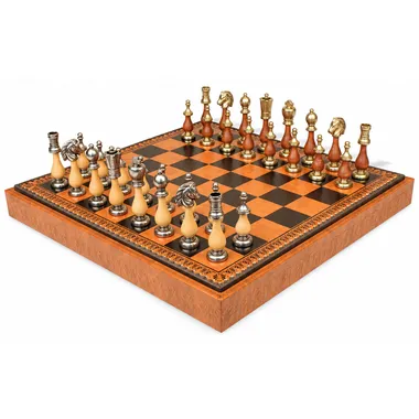 Juego de ajedrez Arabic Style VIII con tablero de almacenamiento y piezas Staunton de madera y metal