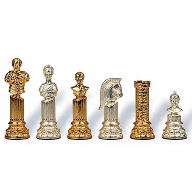 Juego de ajedrez de metal chapado en oro y plata "Columna romana