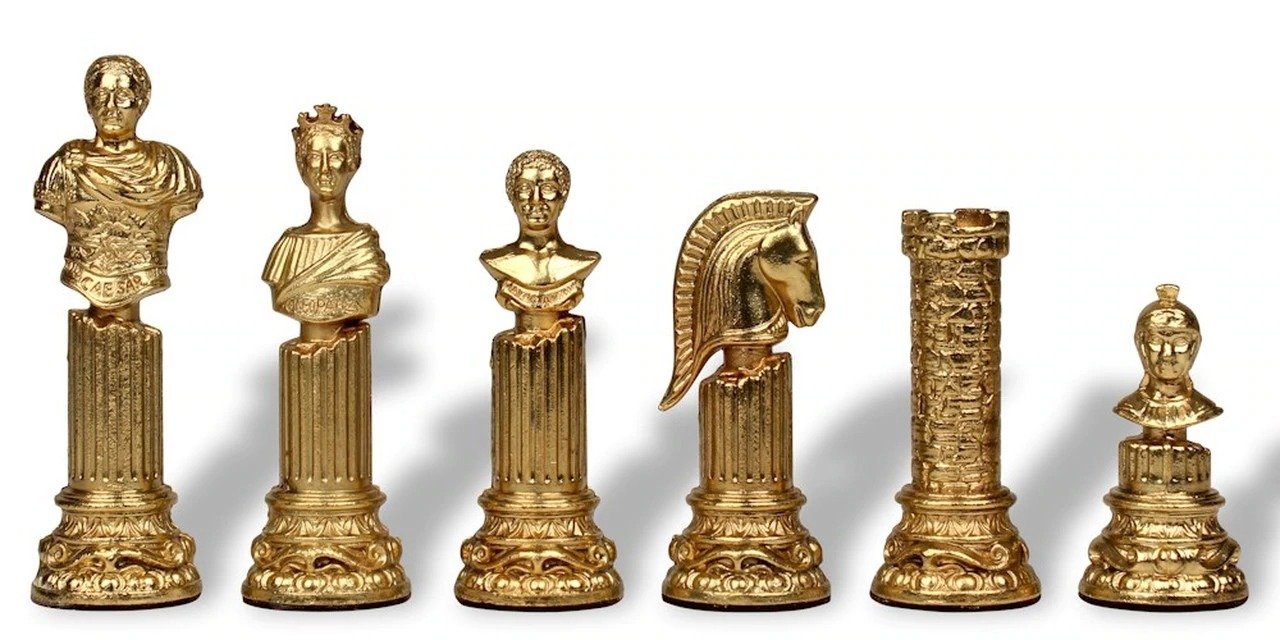 Conjunto Imperio Romano III Tablero de Ajedrez Griego en Madera Maciza Blanca & Juego de Ajedrez en Metal Macizo - Imagen 6