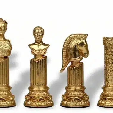 Piezas de ajedrez Imperio Romano VIII doradas, rey, dama, caballo y torre