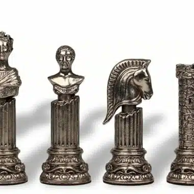 Piezas de ajedrez Imperio Romano VIII plateadas, rey, dama, caballo y torre