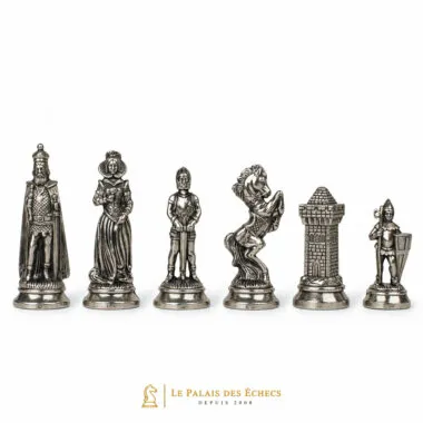 Piezas de ajedrez Mary Stuart VIII en metal plateado, dama, caballo, alfil y torre