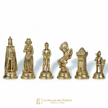 Piezas de ajedrez Mary Stuart VIII en metal dorado, dama, caballo, alfil y torre