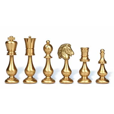 Piezas de ajedrez de latón dorado macizo, rey, peón, caballo y torre