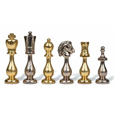 Piezas de ajedrez de metal estilo Arabic, acabados dorado y plateado juntos