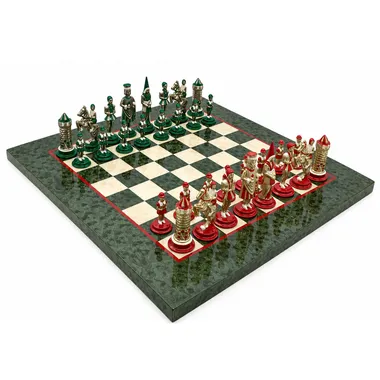 Set Camelot Rey Arturo sobre tablero de madera de arce olivo, vista general