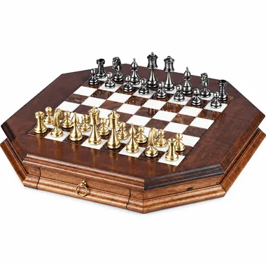 Set Perse Supérieur: tablero octogonal de madera con piezas doradas y plateadas