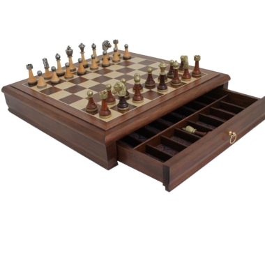 Conjunto Classic XIV Tablero de Ajedrez de Madera de Nogal y Juego de Ajedrez de Metal y Madera