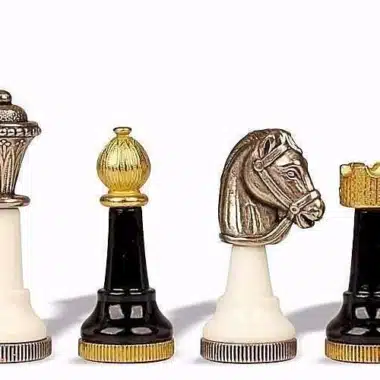 Juego de ajedrez "Staunton Design" de metal macizo lacado en blanco y negro