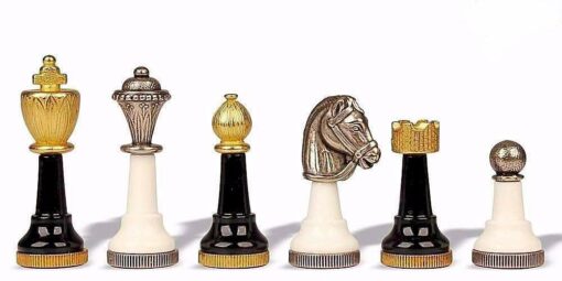 Juego de ajedrez "Staunton Design" de metal macizo lacado en blanco y negro