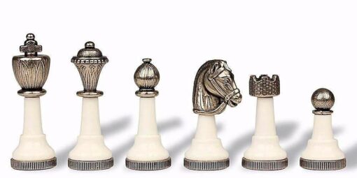 Juego de ajedrez "Staunton Design" de metal macizo lacado en blanco y negro