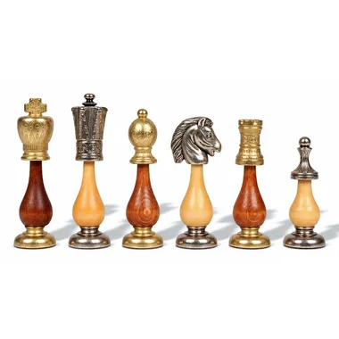 Piezas de ajedrez Arabic Style, cabeza de caballo plateada y dorada, bases de madera