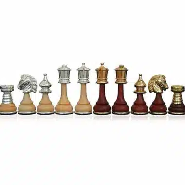 Juego de ajedrez "persa" grande de madera y latón macizo bañado en oro y plata