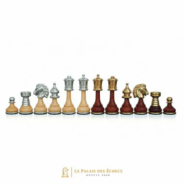 Juego de ajedrez "persa" grande de madera y latón macizo bañado en oro y plata