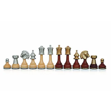Juego de ajedrez "persa" grande de madera y latón macizo bañado en oro y plata