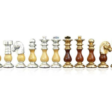 Juego de Ajedrez de Madera y Latón Macizo Chapado en Oro y Plata Francés