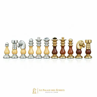 Juego de Ajedrez de Madera y Latón Macizo Chapado en Oro y Plata Francés
