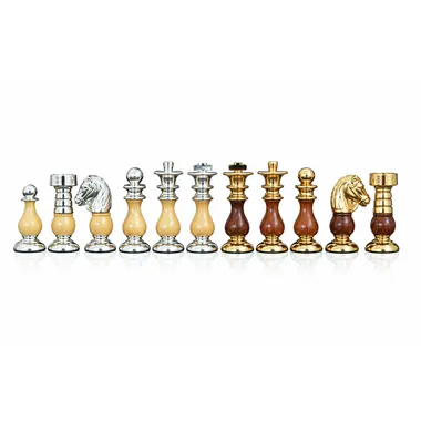 Juego de Ajedrez en Madera y Latón Macizo Bañado en Oro y Plata "Francés"