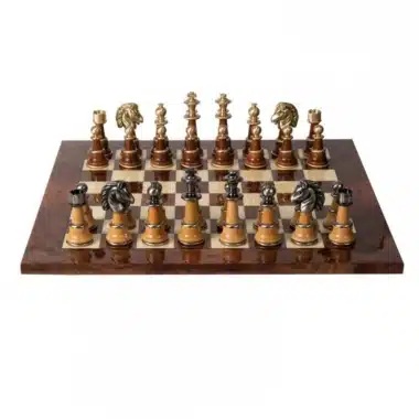 Conjunto Staunton XL II Tablero de Ajedrez de Madera de Olmo y Brezo Lacado & Juego de Ajedrez de Madera y Latón