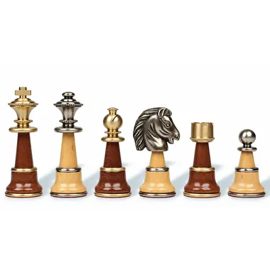 Piezas Staunton XL en latón dorado y plateado con bases de madera