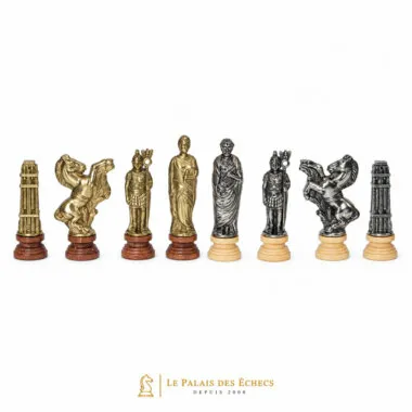 Juego de ajedrez César de madera y metal, serie completa de ocho piezas alineadas