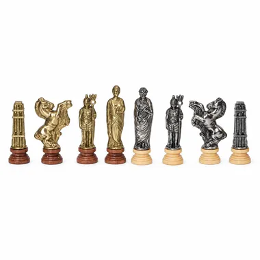 Juego de ajedrez César de madera y metal, serie completa de ocho piezas alineadas