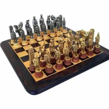 Conjunto César Tablero Redondo de Madera de Rosa y Arce Mate & Juego de Ajedrez de Madera y Metal