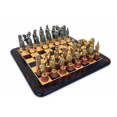 Conjunto César Tablero Redondo de Madera de Rosa y Arce Mate & Juego de Ajedrez de Madera y Metal