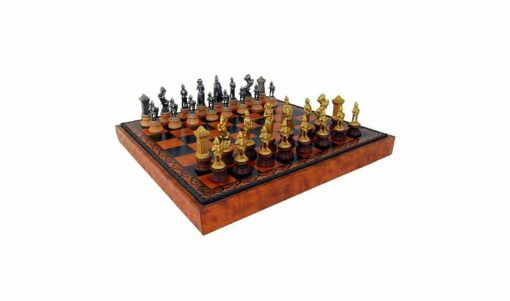 Tablero de ajedrez de cuero artificial "María Estuardo II" y juego de ajedrez de madera y metal macizo