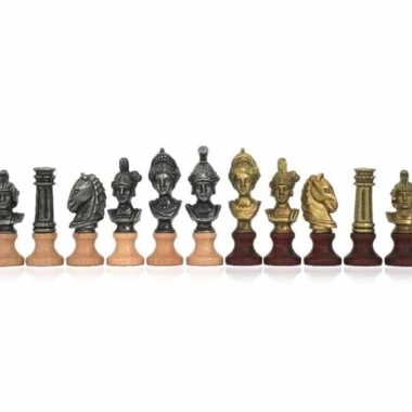 Juego de busto romano - Tablero de ajedrez de cuero artificial y juego de ajedrez de madera y metal macizo