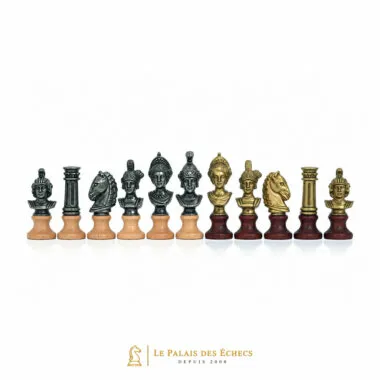 Juego de busto romano - Tablero de ajedrez de cuero artificial y juego de ajedrez de madera y metal macizo