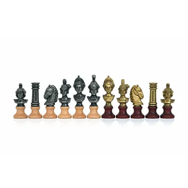 Juego de busto romano - Tablero de ajedrez de cuero artificial y juego de ajedrez de madera y metal macizo