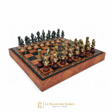 Juego de busto romano - Tablero de ajedrez de cuero artificial y juego de ajedrez de madera y metal macizo