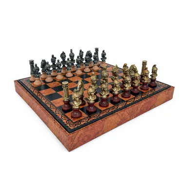 Juego de busto romano - Tablero de ajedrez de cuero artificial y juego de ajedrez de madera y metal macizo