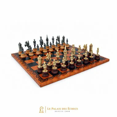 Tablero de ajedrez de cuero artificial "Camelot King Arthur II" y juego de ajedrez de madera y metal