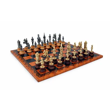 Tablero de ajedrez de cuero artificial "Camelot King Arthur II" y juego de ajedrez de madera y metal