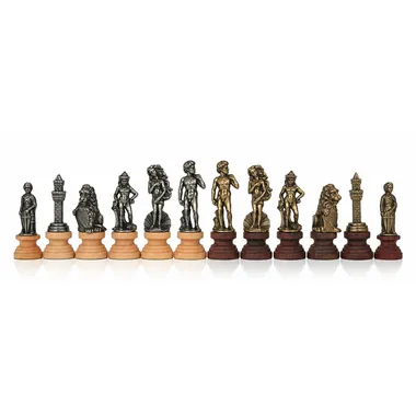 Piezas del juego de ajedrez Florentine, figuras de metal sobre bases de madera