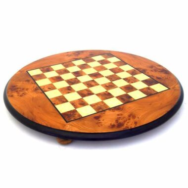 Tablero de ajedrez redondo sobre soporte en madera de brezo y olmo
