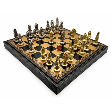 Juego de ajedrez Medieval III con tablero de piel sintética y piezas de metal