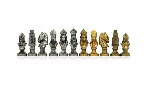 Juego "Moncada" Tablero de ajedrez de madera maciza, tablero de alabastro toscano y juego de ajedrez de metal
