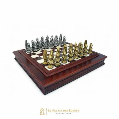 Juego "Moncada" Tablero de ajedrez de madera maciza, tablero de alabastro toscano y juego de ajedrez de metal
