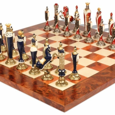 Conjunto Renacimiento Alta Gama II Tablero de Ajedrez de Madera & Juego de Ajedrez de Metal Pintado a Mano