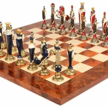 Conjunto Renacimiento Alta Gama II Tablero de Ajedrez de Madera & Juego de Ajedrez de Metal Pintado a Mano