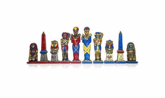 Juego de ajedrez de madera de arce rojo "Egipto" y juego de ajedrez de metal pintado a mano