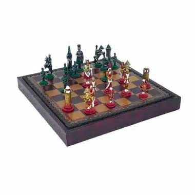 Juego de ajedrez de metal pintado a mano "Camelot King Arthur III" y tablero de ajedrez de cuero artificial