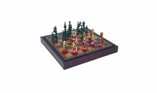 Juego de ajedrez de metal pintado a mano "Camelot King Arthur III" y tablero de ajedrez de cuero artificial